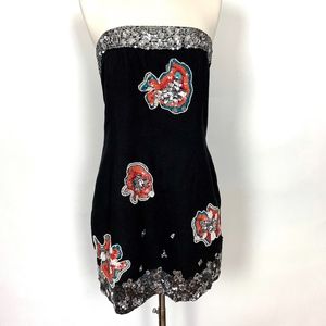 French Connection Black Mini Dress Jeweled Flowers